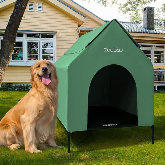 36" Large Dog House - Weatherproof PVC, Textilene Dog Bed - Easy Clean (Green)