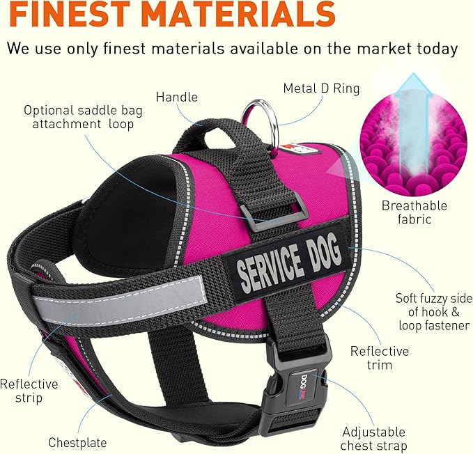 Dogline Unimax Service Dog Vest and Free Service Dog ID Badge with ADA Law, Medium, Pink