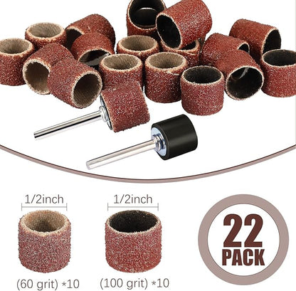 22 Pet Nail Grinder Replacement Kit with Grit Sanding Bands Pet Smoother Claw Care Black Grinding Drums Dog Nail Grinder Replacement Dog Claw Grooming Supplies(1/2 Inch 60 Grit and 100 Grit)