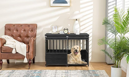 KOOPRO 40 Inch Dog Crate Furniture with Cushion for Small Medium Dogs, Wooden Heavy Duty Dog Kennel with Double Doors, Decorative Pet House Dog Cage Side End Table Indoor, Sliding Door Chew-Resistant