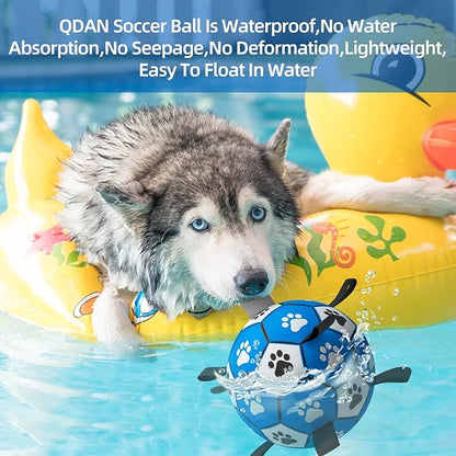 QDAN Dog Ropes Toys Soccer Ball with Straps, Interactive Dog Toys for Tug of War, Puppy Birthday Gifts, Dog Tug Toy, Dog Water Toy, Durable Dog Balls for Medium & Large Dogs-Blue&Grey（8 Inch）