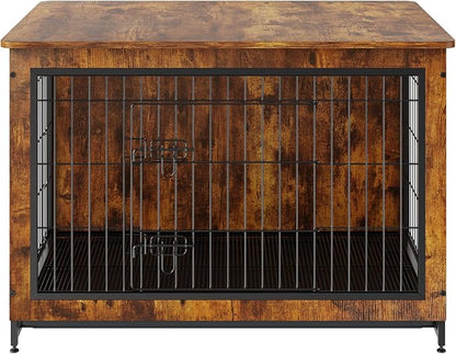 VEVOR Dog Crate Furniture, 38 inch Wooden Dog Crate with Double Doors, Heavy-Duty Dog Cage End Table with Multi-Purpose Removable Tray, Modern Dog Kennel Indoor for Dogs up to 70lb, Rustic Brown