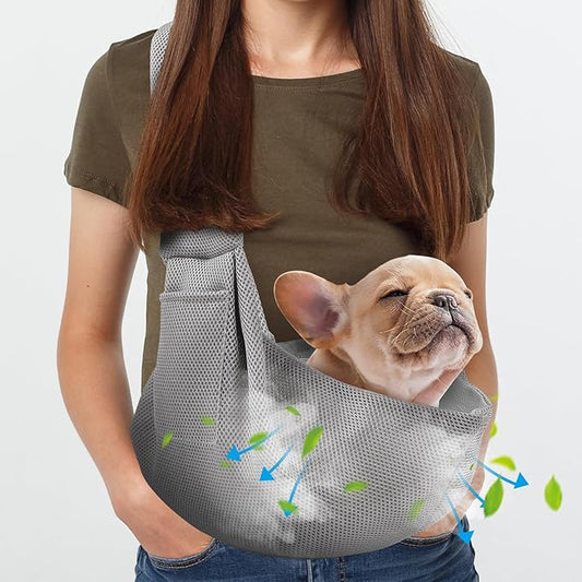 Dog Carrier Sling - Ultra Breathable Reversible Puppy Carrier Purse with Storage Pocket, Travel Safety Harness, Hand-Free Dog Sling Carrier for Carry Small Dogs and Cats, Dog and Cat Harness(Gray)