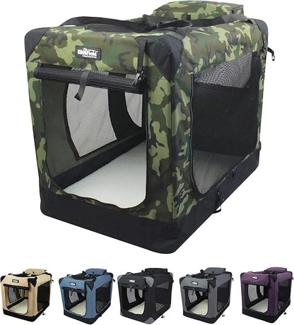 EliteField 3-Door Folding Soft Dog Crate with Carrying Bag and Fleece Bed (2 Year Warranty), Indoor & Outdoor Pet Home (30" L x 21" W x 24" H, Camo)