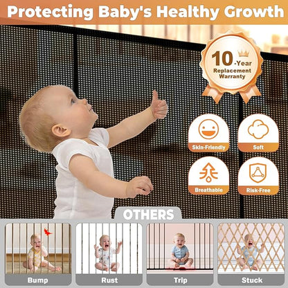 200" Retractable Baby Gates Dog Gate Extra Wide, 42" Tall Child Pet Safety Gate with Reinforced Strips for Stairs, Long Mesh Garage Gates Fence for Outdoor Indoor Large Openings Driveway Decks Patio