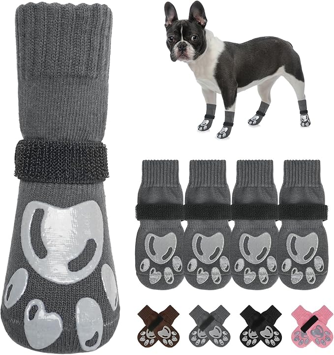 BEAUTYZOO Dog Socks, Non Slip Dog Socks to Prevent Licking Paws -Dog Shoes for Hot/Cold Pavement, Dog Boots & Paw Protectors, Dog Booties for Hardwood Floors, Small Medium Large Senior Dogs