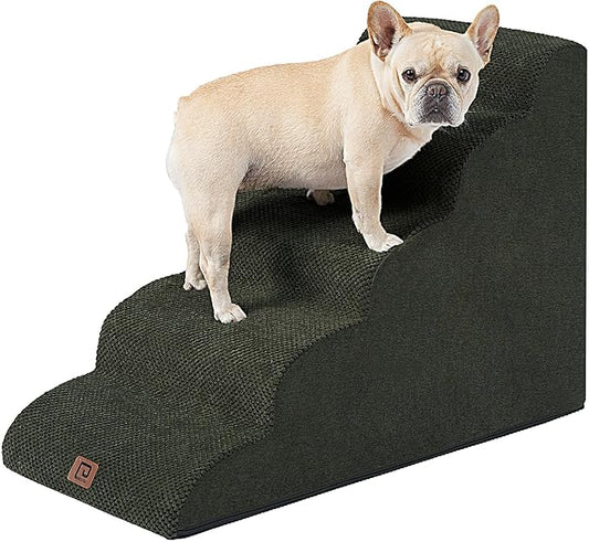 EHEYCIGA Curved Dog Stairs Ramp for High Beds 22.6" H, 5-Step Dog Steps for Small Dogs and Cats, Pet Stairs for High Bed Climbing, Non-Slip Balanced Pet Step Indoor, Olive Green