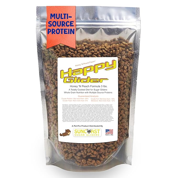 Happy Glider Sugar Glider Food - Honey & Peach | 3 lbs of Premium Food for Sugar Gliders and Small Animals - 4 Months Supply