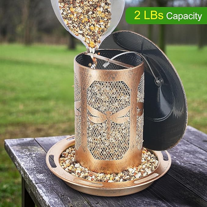 Bird Feeder, Metal Wild Bird Feeders for Outdoors Hanging, Beautiful Birdfeeders for Outside Garden Patio Decors - Dragonfly Pattern