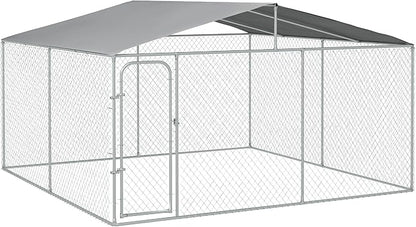 PawHut Large Dog Kennel Outside, Heavy Duty Dog Cage with Waterproof Cover, Outdoor Fence Dog Run with Galvanized Chain Link, Secure Lock, 13' x 13' x 7.5'