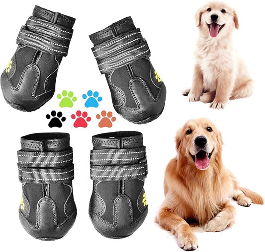 CovertSafe& Dog Boots for Dogs Non-Slip, Waterproof Dog Booties for Outdoor, Dog Shoes for Medium to Large Dogs 4Pcs with Rugged Sole Black