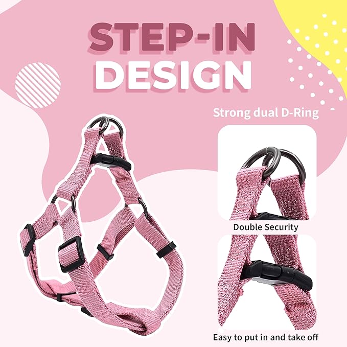 Dog Harness and Leash Set for Large Dogs Rayon Derived from Bamboo 90%, Polyester 10%, No Pull Dog Harness, Step-in Adjustable Dog Leash, Dog Harness and Leash Set for Large Dogs-Pink