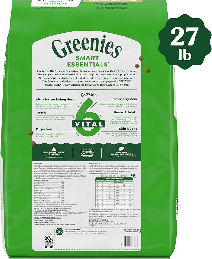 Greenies Smart Essentials Puppy High Protein Dry Dog Food Real Chicken & Brown Rice Recipe, 27 lb. Bag