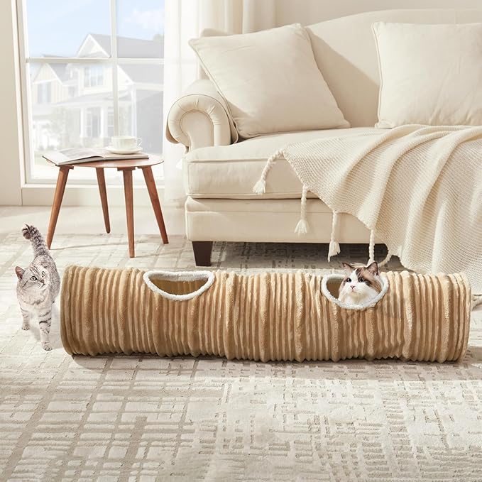 Cat Tunnel for Indoor Cats,Cats Toys Collapsible Tunnel Straight Tube with a Fun Ball and 2 Holes,Cat Play Tunnels,for Rabbits, Ferrets, Puppies & Large Pets,Diameter 11.8 Inch