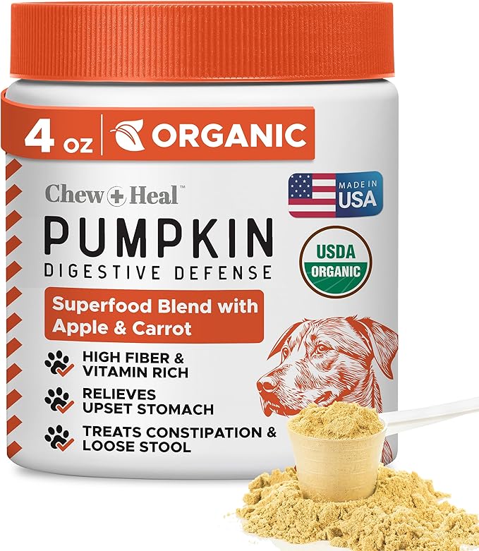 Organic Pumpkin Powder for Dogs - 4 oz w/ 5cc Scoop - Digestive Support & Fiber for Dogs - Natural Dog Food Additive for Dog Constipation Relief & Pumpkin Puree Substitute