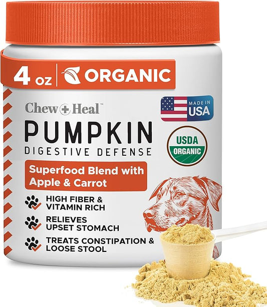 Organic Pumpkin Powder for Dogs - 4 oz w/ 5cc Scoop - Digestive Support & Fiber for Dogs - Natural Dog Food Additive for Dog Constipation Relief & Pumpkin Puree Substitute