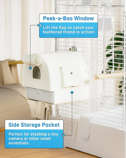 BUCATSTATE Hanging Bird Bath for Cage with Cover, 3 in 1 Multifunction Bird Bath/Bowl/House, Bird Cage Accessories Suitable for Small to Medium Birds, Like Lovebirds, Finches, Parakeets, Mannikin