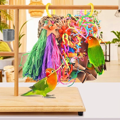 KATUMO Conure Toys, Bird Grass Mat Parakeet Shredder Hanging Toy Cockatiel Foraging Entertainments Parrot Climbing Wall Chewy Lovebird Cage Playthings for Small to Medium Birds