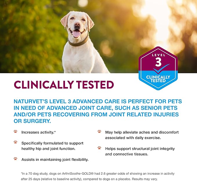 NaturVet ArthriSoothe-Gold Level 3 Advanced Joint Care for Dogs  Soft Chew Dog Supplement with Glucosamine, MSM, Chondroitin & Hyaluronic Acid  Wheat-Free Pet Supplements  180 Ct.
