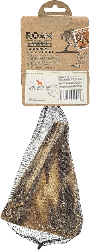 ROAM Pet Treats Bucky Chucky  Grasslands Venison Dog Bone, Single Ingredient, All Natural, Grain-Free, & Gluten-Free