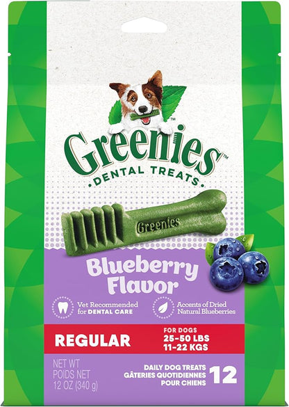 Greenies Regular Dental Dog Treats, Blueberry Flavor, 12 oz. Pack (12 Treats)