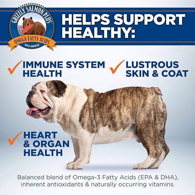 Grizzly Pet Products Salmon Plus Omega 3-6-9 Food Supplement for Dogs and Cats, 8 Ounce