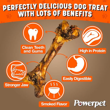 Powerpet Jr. Mammoth Bone - Halloween Dog Treats, Natural Beef Dog Chew Bones, Digestible Dog Bones w/High Calcium, for Dental Health, Large Breeds & Aggressive Chewers - Odorless, Smoked Flavor 1pc