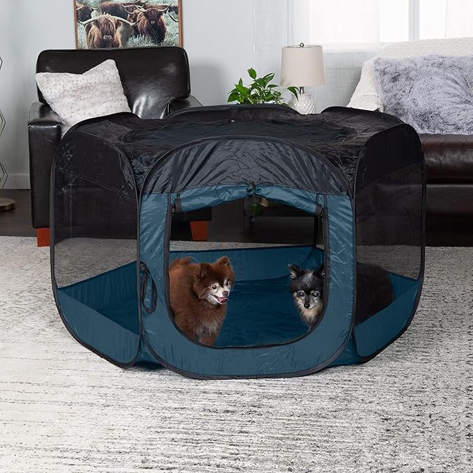 Furhaven Portable Dog Playpen Cat Tent, Pet playground/kennel foldable indoor outdoor zippered puppy crate - Sailor Blue, Extra Large