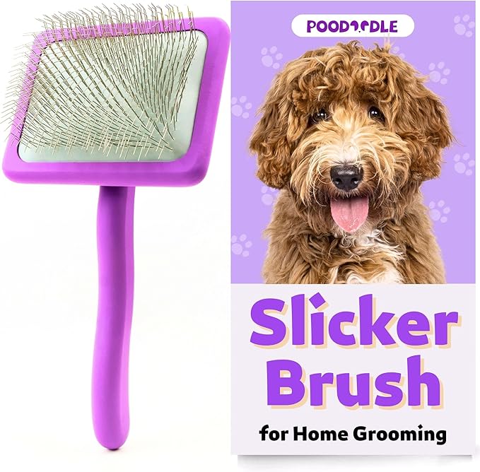 Dog Slicker Brush, Grooming Brush for Poodle, Doodle, Goldendoodle & All Long Haired Dogs, Long Pin Wood Brush Pefect for Dematting & Detangling, Effortless Grooming Pet Hair At Home - Large