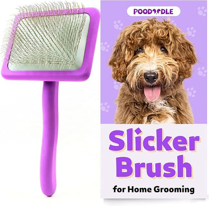 Dog Slicker Brush, Grooming Brush for Poodle, Doodle, Goldendoodle & All Long Haired Dogs, Long Pin Wood Brush Pefect for Dematting & Detangling, Effortless Grooming Pet Hair At Home - Large