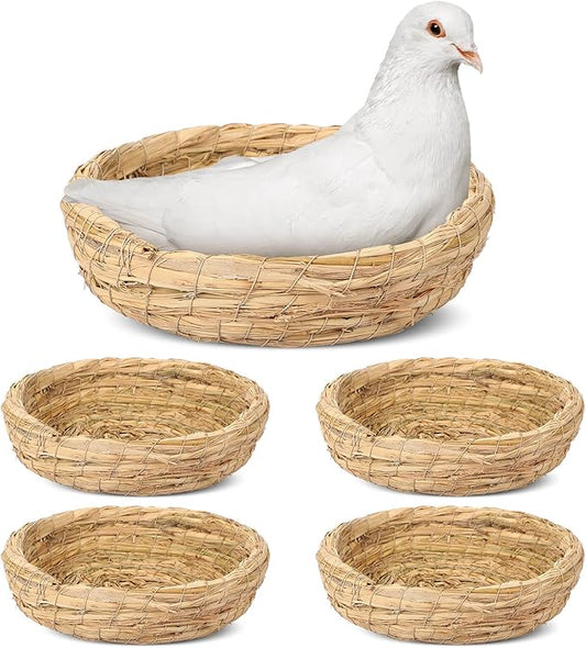 Patelai 4 Pcs Bird Nest Handmade Woven Flat Base Dove Bird House Breeding Nest Small Animal Cage Accessories for Pigeon Parrot Budgie Parakeet Cockatiel Hamster Gerbil Pig(8.66 Inch)