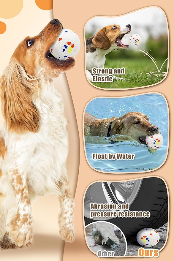 Upgrade Dog Balls for Aggressive Chewers, Indestructible Dog Tennis Balls, Durable Bouncy Dog Toy Balls, Dog Balls for Teething, Interactive Dog Toys for Fetch Game (4 White)