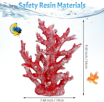 PINVNBY Aquarium Coral Decorations Artificial Coral Reef Decor Resin Fish Tank Plants Ornament Fish Tank Accessories for Aquarium Landscape (Red)