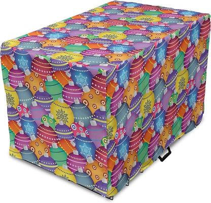 Ambesonne Christmas Dog Crate Cover, Colorful Christmas Balls Different Retro Patterns Holiday CelebratiTheme Print, Easy to Use Pet Kennel Cover Small Dogs Puppies Kittens, 18 Inch, Purple Multicolor