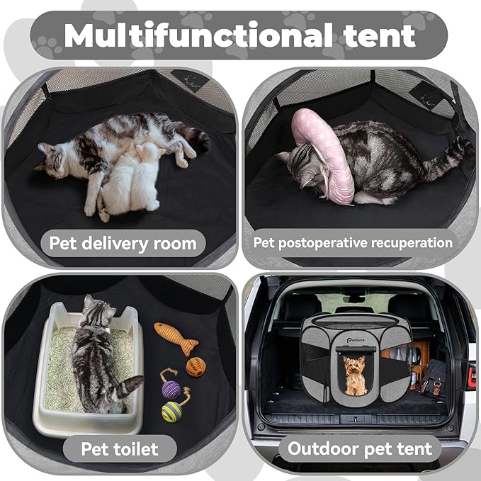 Dog Cat Playpen Indoor Outdoor for Puppy Pet Dog Cat Recovery After Surgery, Dogs Tent Crates Cage Indoor/Outdoor, Portable Pop Up Dog Kennel with Carrying Case for Travel (Premium Grey, Small)