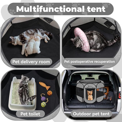 Dog Cat Playpen Indoor Outdoor for Puppy Pet Dog Cat Recovery After Surgery, Dogs Tent Crates Cage Indoor/Outdoor, Portable Pop Up Dog Kennel with Carrying Case for Travel (Premium Grey, Small)