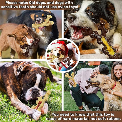 2 Pack Dog Chew Toys for Aggressive Chewers,Boredom and Stimulating Best Dog Toys for Medium/Large Breed,Tough Almost Indestructible Dog Bones for Teeth Cleaning and Training