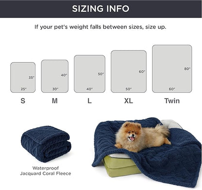 Bedsure Waterproof Dog Blankets for Medium Dogs - Pet Blanket for Couch Protector Washable, Premium Jacquard Coral Fleece Cat Throw Blanket, Soft Plush Reversible Furniture Protection, 30"x40", Navy
