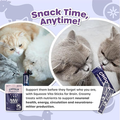 Squeeze Vita Stick Lickable Cat and Dog Treats – 7-Count Brain Support Sticks with Multivitamins, Soft Squeezable Paste for All Life Stages, Supporting Brain Health