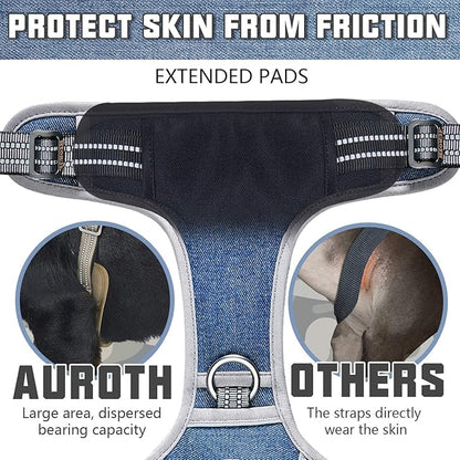 AUROTH Tactical Dog Harness for Small Medium Large Dogs No Pull Adjustable Pet Harness Reflective K9 Working Training Easy Control Pet Vest Military Service Dog Harnesses (XL, Denim Blue)
