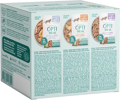 Optimeal Wet Cat Food Variety Pack - Grain Free Tender Morsels, High Protein Premium Nutrition Made with Natural European Ingredients in Savory Gravy, Adult Wet Cat Food Pouches 3oz Pouch (Pack of 12)