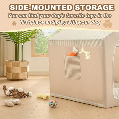 Jiupety Indoor Dog House with Frame, Cute Dog Tent Bed with Cover Cave, Breathable, Washable, and Foldable House, Suitable for 10-20 Lb Puppy and Cats, Medium (17"×17"×17"), Beige