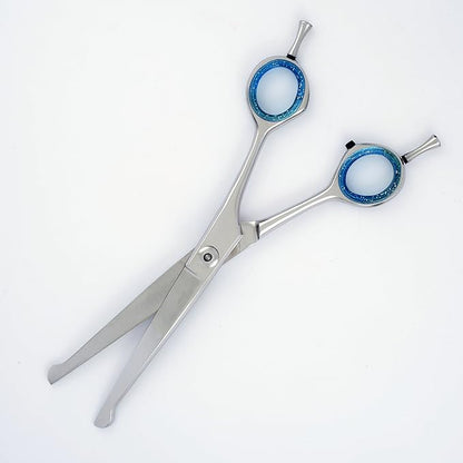 7" Downward Curved,Professional Pet Grooming Scissors, Double Finger Rest, Ball Round Tip