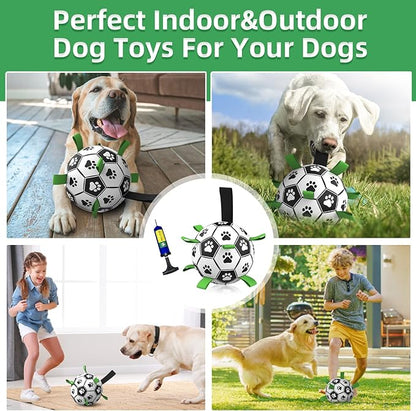QDAN Dog Toys Extra Large Soccer Ball with Straps, Interactive Dog Toys for Tug of War, Puppy Birthday Gifts, Dog Tug Toy, Dog Water Toy, Durable Dog Balls World Cup for Large Dogs（9 Inch）