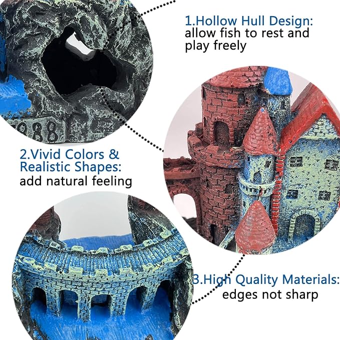 Aquarium Castle Decoration for Fish Tank Castle Cave Hideouts House Plants Supplies Accessories Safe for Freshwater and Saltwater Fish Tanks – Medium (Brown)