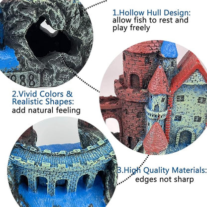 Aquarium Castle Decoration for Fish Tank Castle Cave Hideouts House Plants Supplies Accessories Safe for Freshwater and Saltwater Fish Tanks – Medium (Brown)