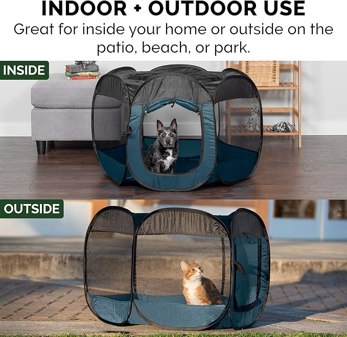 Furhaven Portable Dog Playpen Cat Tent, Pet playground/kennel foldable indoor outdoor zippered puppy crate - Sailor Blue, Extra Large