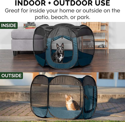 Furhaven Portable Dog Playpen Cat Tent, Pet playground/kennel foldable indoor outdoor zippered puppy crate - Sailor Blue, Extra Large