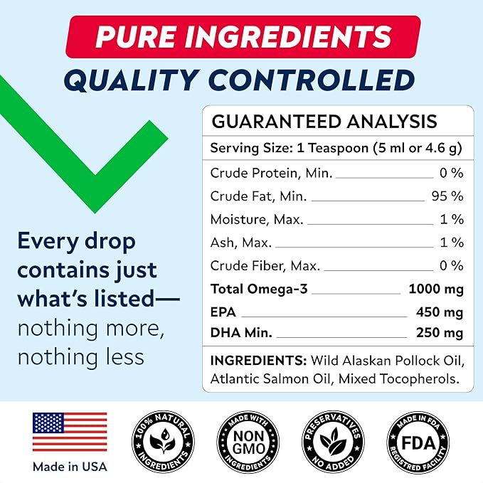 STRELLALAB Fish Oil for Dogs & Cats - Natural Omega-3 - Skin & Coat Support - Liquid Food Supplement for Pets - Natural EPA + DHA Fatty Acids for Joint Function, Immune & Heart Health 16oz - Pollock