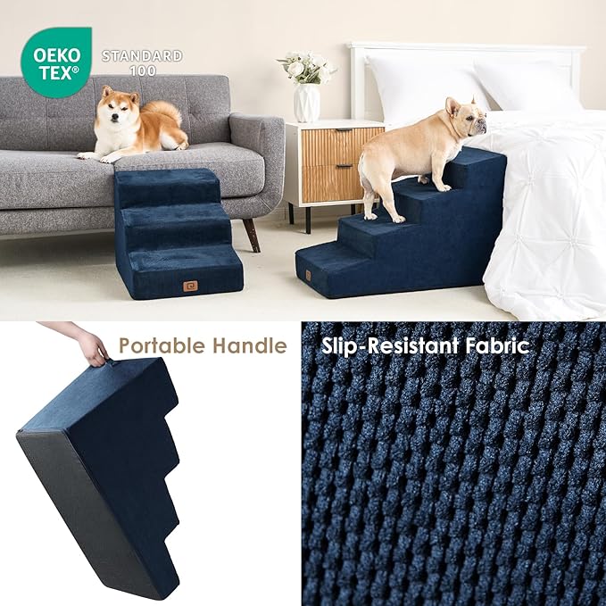 EHEYCIGA Dog Stairs for Beds 19.7" H, 4-Step Dog Steps for Small Dogs and Cats, Slope Pet Steps with Non-Slip Bottom, Navy